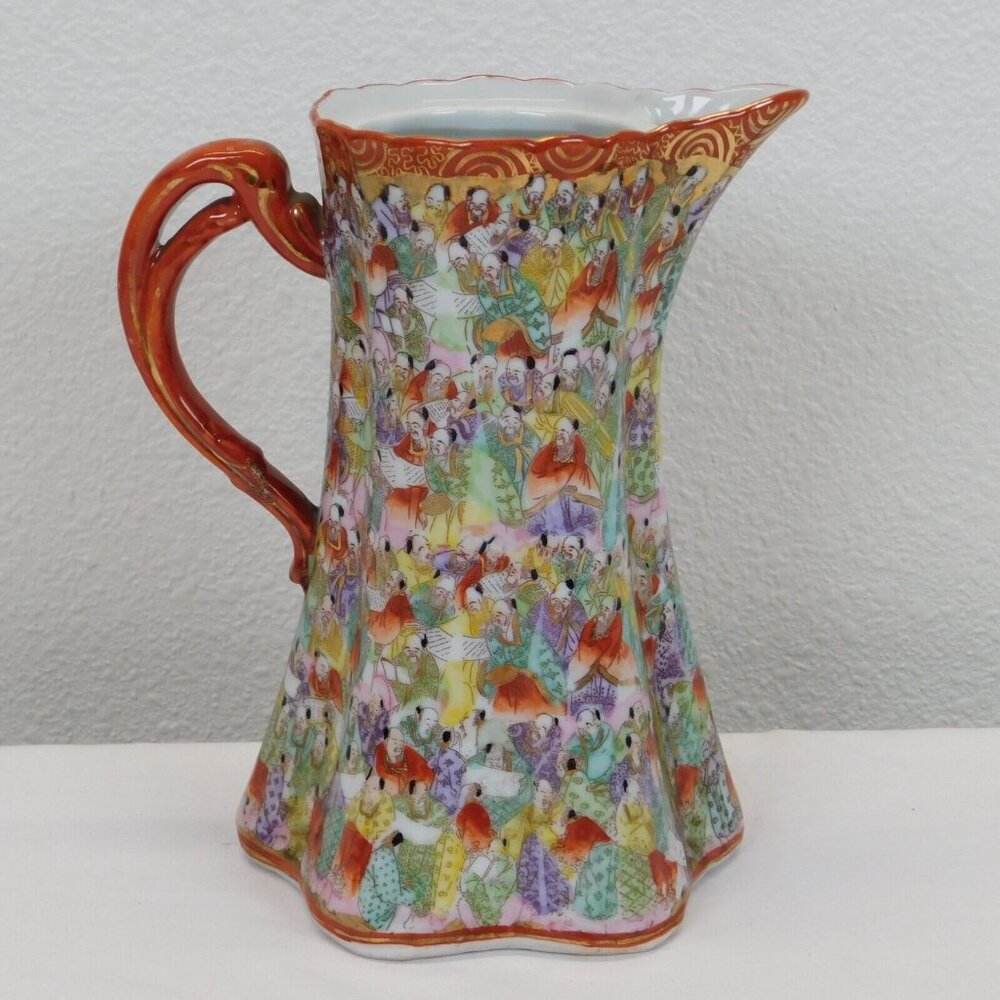 Vintage Japanese Kutani Chocolate Pot NO LID 7 3/4" Handpainted Scholars FLAW